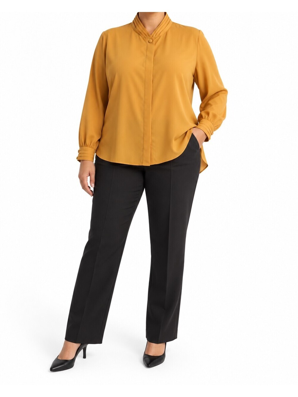 Vintage Inspired Worthington Mustard Pleated Blouse 18W | Quiet Luxury Office